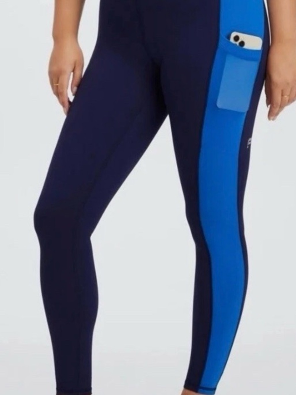 High-Waist Two-Tone Navy & Blue Leggings with Side Pocket